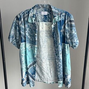 Topman Blue and Teal Patterned Casual Shirt